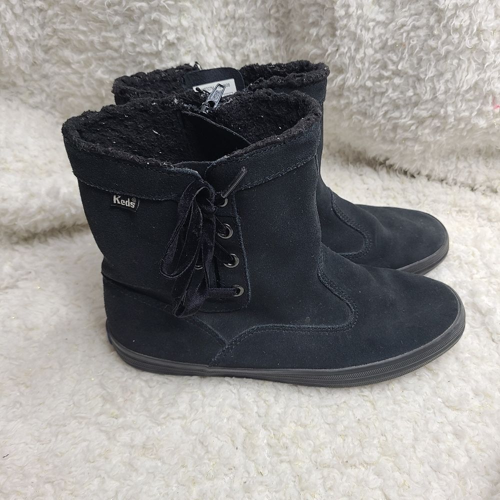 Keds black suede ankle boots women’s sz 7 super cozy